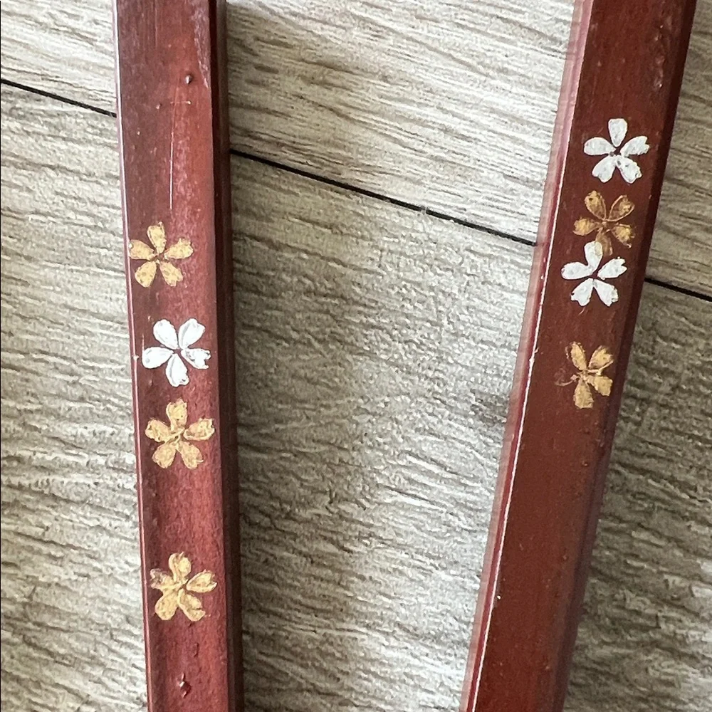 Vintage Japanese Wooden Chopsticks with matching case Floral decoration